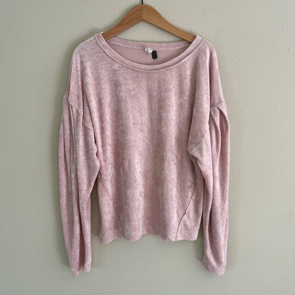 Free People We The Free Milan Top M Pink Crushed Velvet Puff Sleeve Loungewear